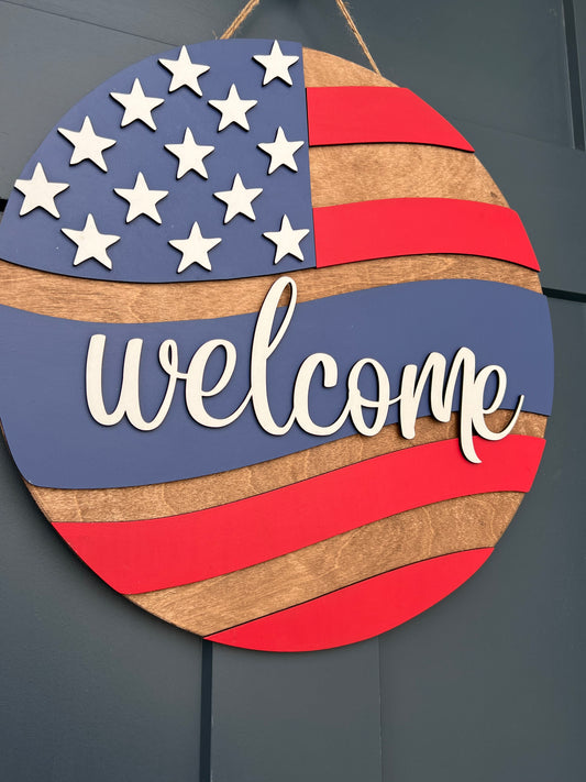 Patriotic Welcome round sign